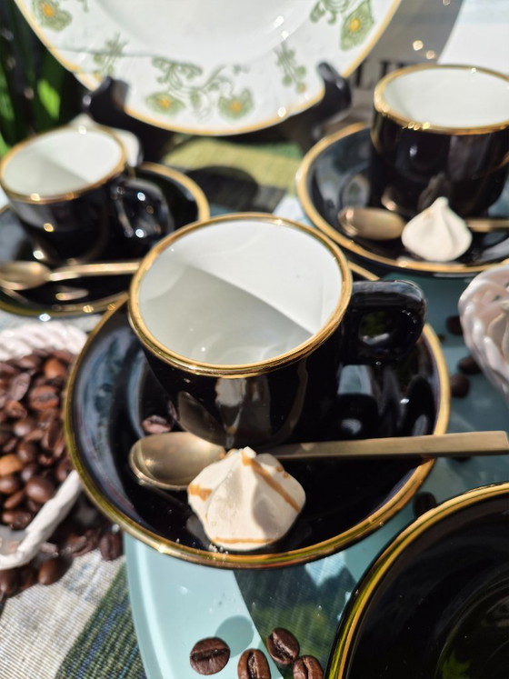 Dalaunay France 6-Personen-Set (12) Espressotasse mit Untertasse - Schwarz mit Gold. – Delaunay, Geschirr (photo 5 of 8)