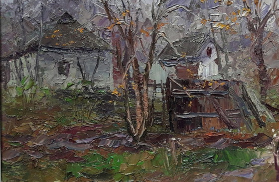 Origineel olieverfschilderij Landelijk Landschap Dorpshuis Herfst Verlaten Erf – Schilderijen & Tekeningen (photo 5 of 8)