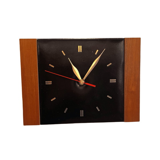 Image 1 of Orologio da parete modernista in pelle, Esquiere UK, anni '70