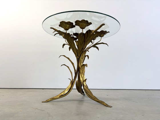 Vintage Gilt Metal Flower Side Table, 1960s – Glass (photo 6 of 10)