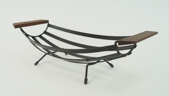 Cesto Frutta Vintage Anni '50 Metallo Nero e Manici in Legno Teak Stile Bertoia – Ciotole, Wood (photo 4 of 8)