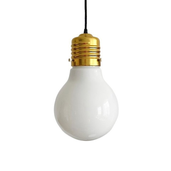 Image 1 of Vintage mid-century Ikea Kolv hanging lamp light bulb brass 1970's