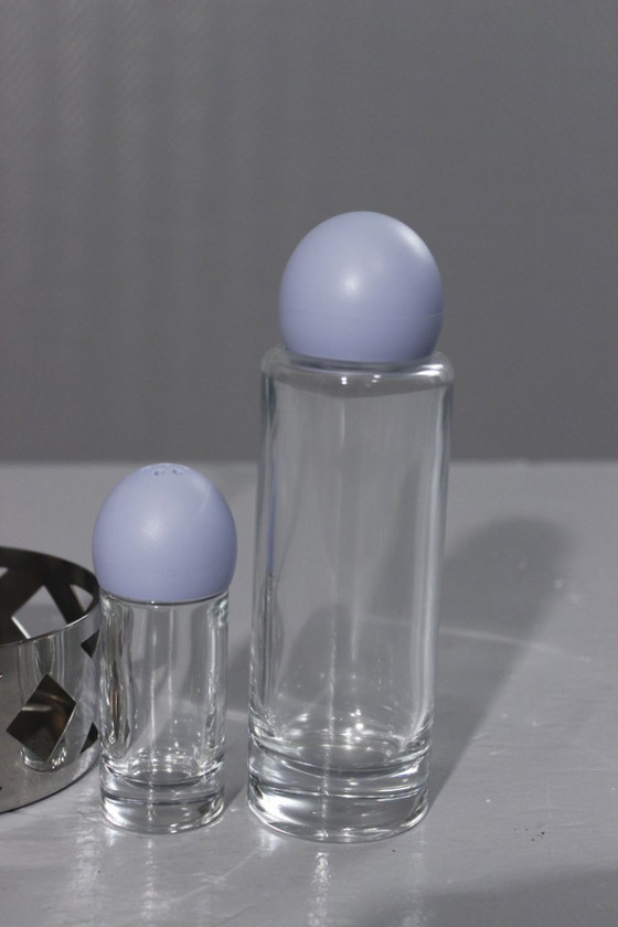 Image 1 of Service à condiments vintage Alessi inox & cristal huilier vinaigrier 1990s