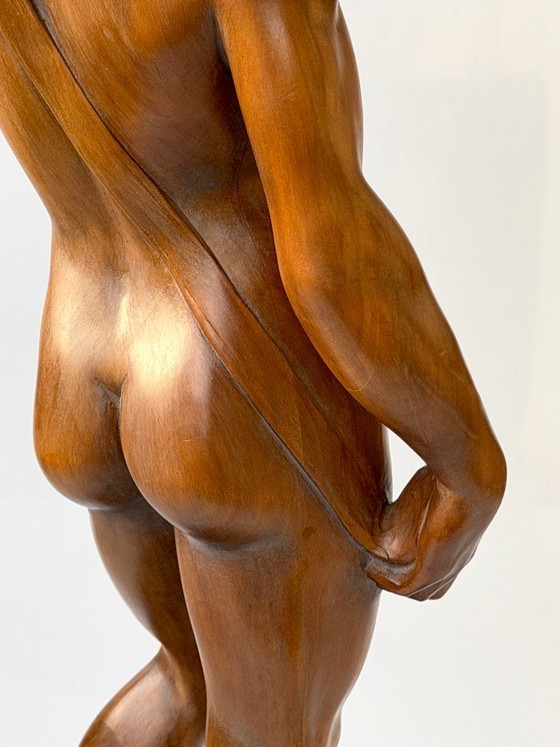 Michelangelo David Sculture in Legno Intagliate a Mano 65 cm Statua Vintage Foglia di Fico (photo 22 of 23)