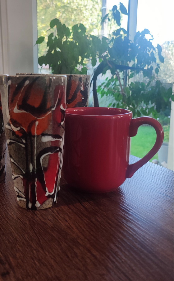 Image 1 of Tazas de cerámica esmaltada con diseño abstracto de los años 60