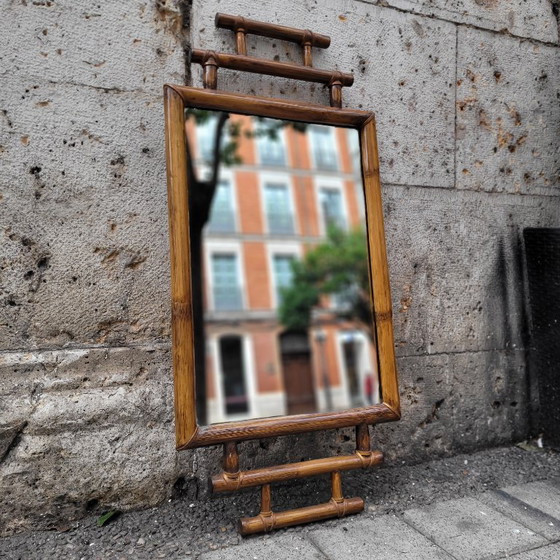 Image 1 of Koloniale spiegel met bamboe frame, 1900 - Frankrijk