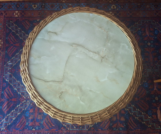 Image 1 of Circular Bamboo and Faux Marble Wine or Coffee Table, 1960s