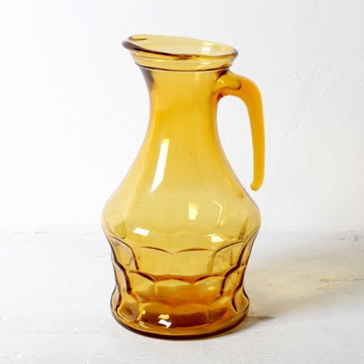 Seltene Vintage-Designer-Kanne aus bernsteinfarbenem italienischem Glas / Mid-Century-Krug / Italien / 1970er Jahre