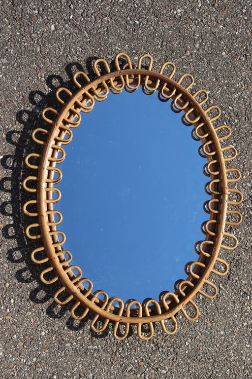 Italienischer Rattanspiegel von Franco Albini