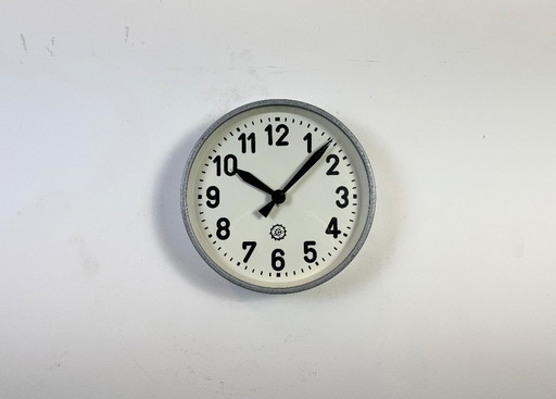 Grey Industrial Factory Wall Clock from Chronotechna, 1950s