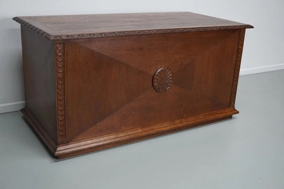 Image 1 of Antiker niederländischer Jugendstil-Schreibtisch/-Theke aus geschnitzter Eiche, frühes 20. Jahrhundert