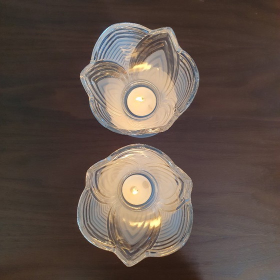 Image 1 of Art Deco Theelichten Vintage Frosted Glas 2 Stuks