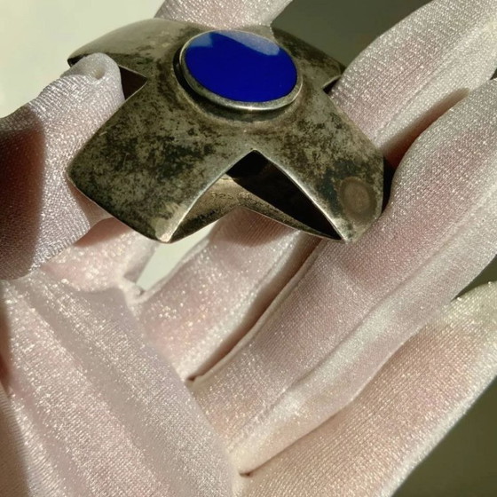 Image 1 of Antique Georg Jensen Era 1910-1925 Solid 925 Silver Maltese Cross Double Sided Lapis Lazuli & Onyx Hallmark GI