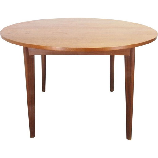 Mesa de comedor redonda extensible vintage de chapa de teca, años 50