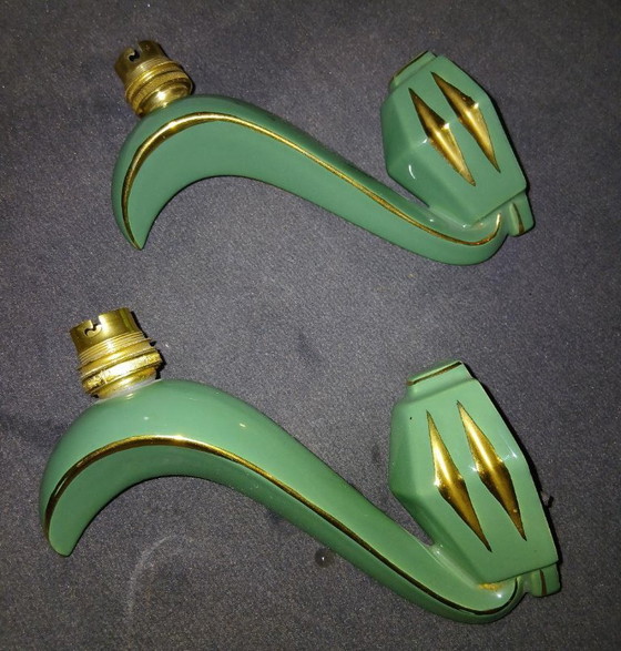 Image 1 of Pair of green ceramic wall sconces from the 1950s/60s