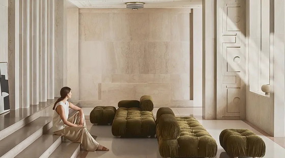 Image 1 of Sofá Camaleonda de B&B Italia – 2 módulos + otomana – Terciopelo verde oliva – Como nuevo