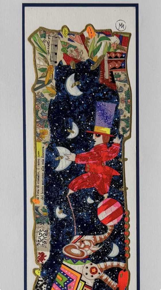 Image 1 of Serigrafía de Francesco Musante, 10x50cm, Robo una luna de la noche, enmarcada.