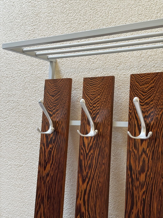 Image 1 of Vintage Retro Wooden Coat Rack with 24 Hooks, Mirror and Storage