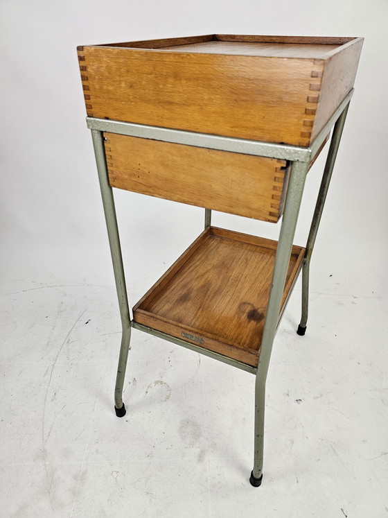 Image 1 of Industrial Metal and Wood Nightstands, Italy Bologna 1960s