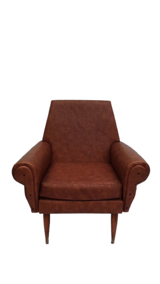 Image 1 of 2 x Vintage Mid-Century Fauteuil – Jaren 50/60 Skai Leder – Uniek Design!