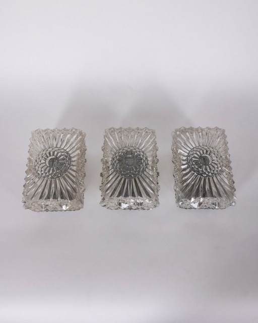 Vintage Worked Glass Wall Lamps, 1970s, Set of 3 – wandlampen