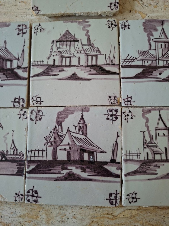 Image 1 of Antique 7 earthenware wall tiles from Delft, Netherlands, dated 1775–1815