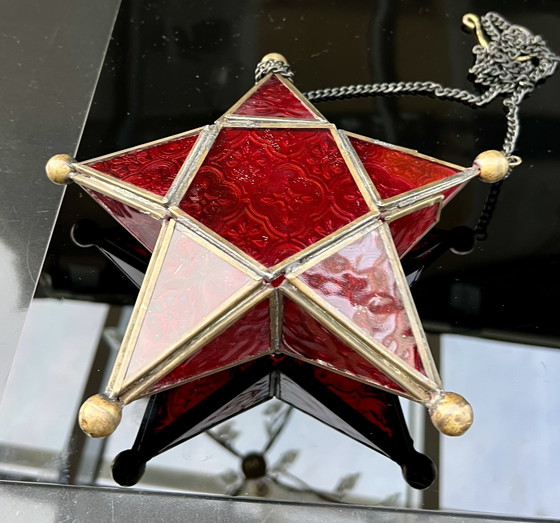 Image 1 of Handgemaakte glazen ster – Art Nouveau-geïnspireerde hanglantaarn, circa jaren 70