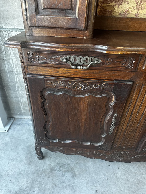 Image 1 of Tweedelig, gebeeldhouwd eikenhouten buffet/dressoir - Lodewijk XV-stijl, 19e eeuw