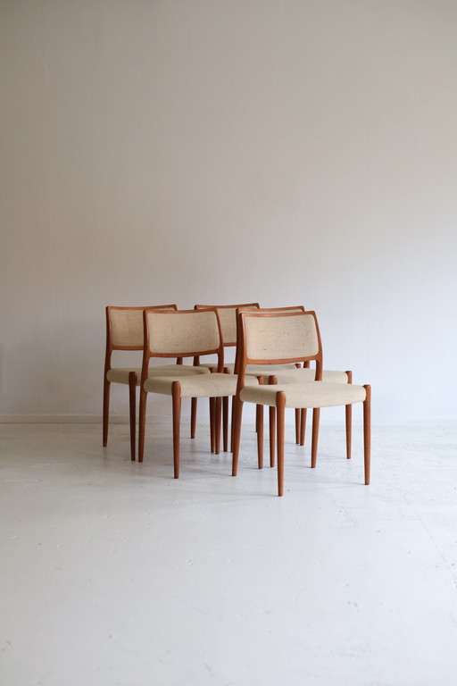 Ensemble de 5 chaises de salle à manger modèle 80, Niels Otto Møller, Danemark années 1960