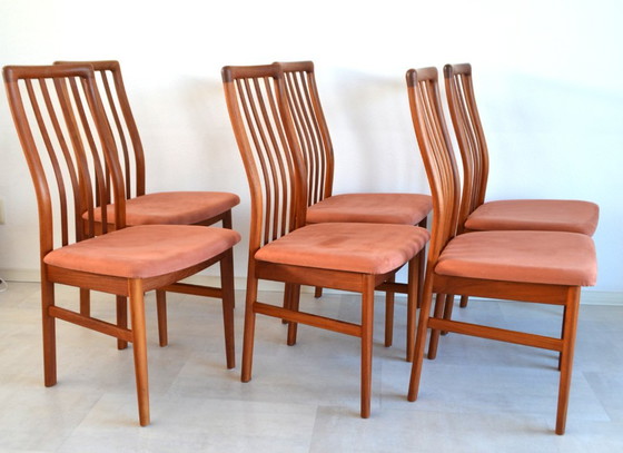 6 x chaises de salle à manger vintage danoises Kai Kristiansen – Schou Andersen, Velours, Bois (photo 8 of 13)