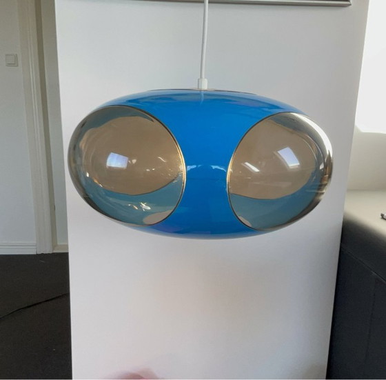 Space Age Lamp Massive Bug Eye, UFO Pendant Lamp Blue, Vintage, Retro, Plastic (photo 10 of 10)