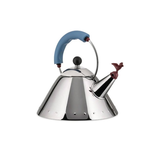 Hervidor Alessi 9093 de Michael Graves + 4 tazas: un clásico del diseño posmoderno.