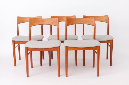 Juego de 5 Sillas de Comedor de Teca Henning Kjærnulf, Vejle Stolefabrik, Danés Mid-Century Modern, años 60
