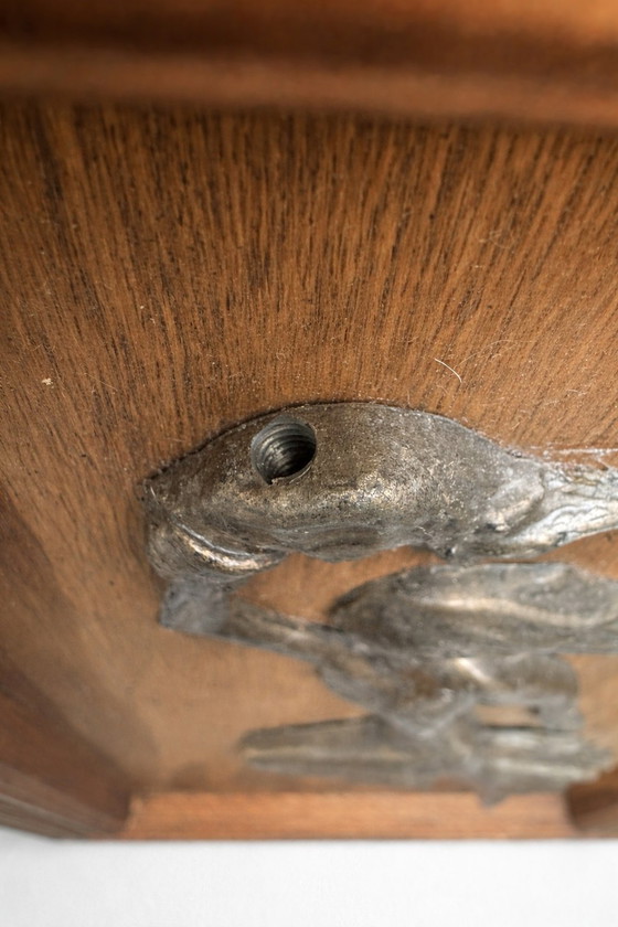 Image 1 of Vintage Art Deco plaquette – Beeld van een naakte vrouw in tin en hout