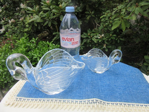 2 Glass Swan Jugs, large and small, same patteen, possibly Walther Glass, vintage 