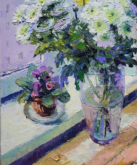 Image 1 of Flowers in a Vase on the Windowsill