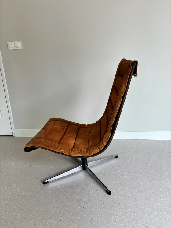Vintage Lennart Bender swivel chair with suede upholstery, Armchairs, Wood, Leather, Brown (photo 2 of 13)