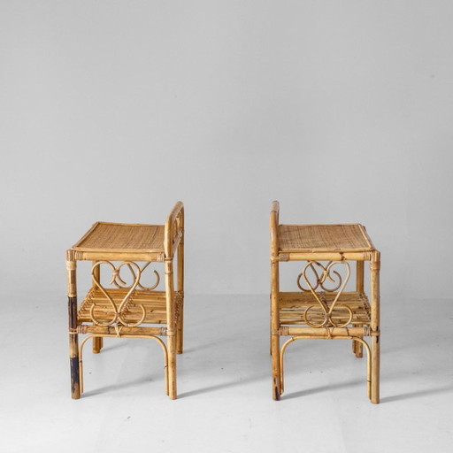 2X Midcentury Modern Italian Bamboo Side Tables, set of two, Italy 1960s