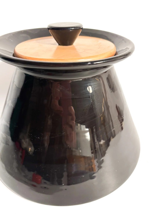 Rometti 1960s Black Ceramic and Wood Cookie Jar – Vases (photo 4 of 8)