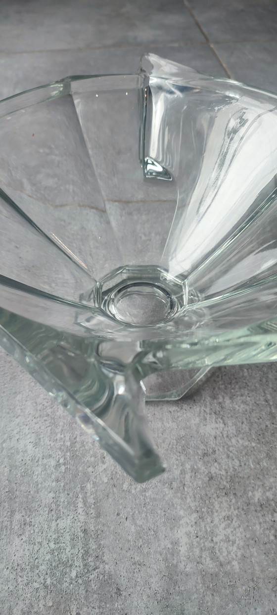 Image 1 of Coupe en verre épais gravée Slovakia Style Art Déco