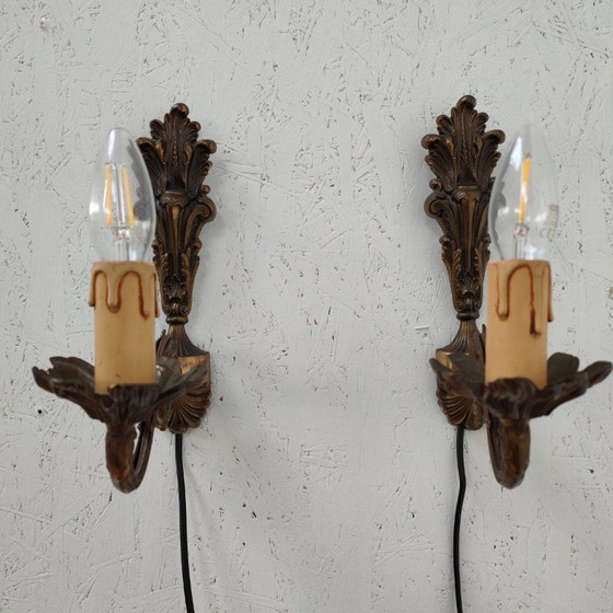 Image 1 of Vintage messing Hollywood Regency wandlampjes bedlampjes 02