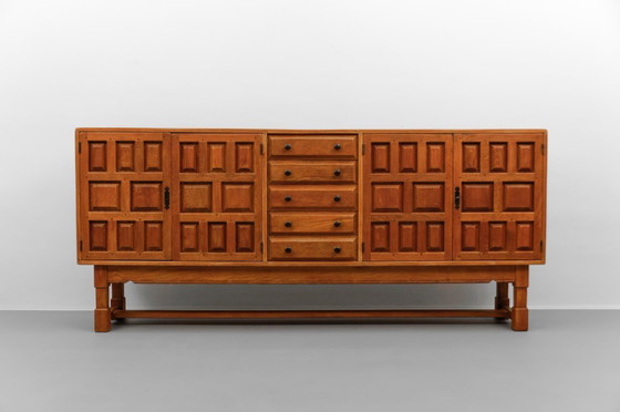 Image 1 of Large Screwless Sideboard in Carved Oak, Spain, 1960s