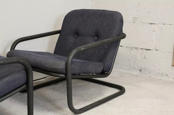 Image 1 of 2x Fauteuils Édition Prisunic Acier Tubulaire et Coussins Mousses, France, 1973
