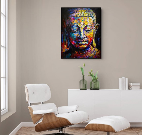Image 1 of Unique hand-painted Buddha painting “Eternal Calm” – Seksak Jaichumchen – 80×100 cm