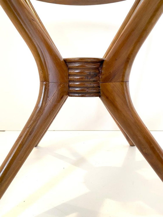 Image 1 of 1x Vintage Round Wood Coffee Tabe with Spider Legs by Paolo Buffa for Brugnoli