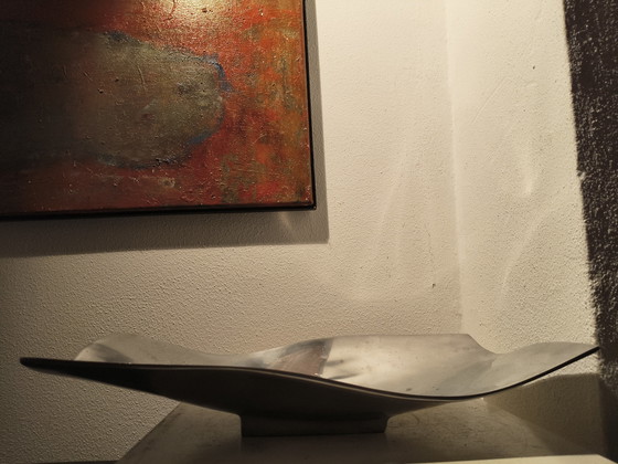 Image 1 of Ciotola scultura in alluminio con onda modernista dal design vintage