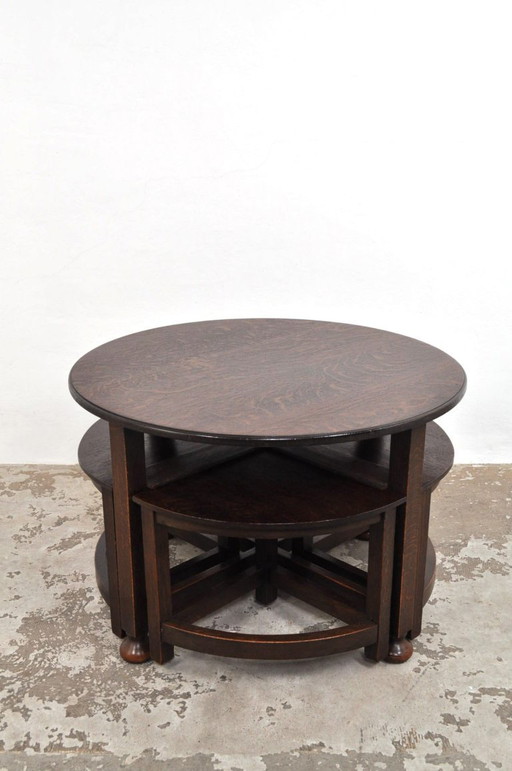 Tables basses deux-en-un en chêne, années 1920