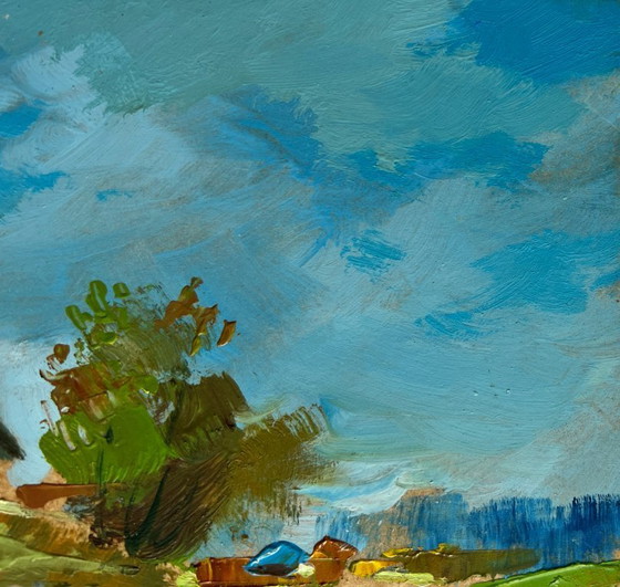 Image 1 of Original Oil Painting Summer House Landscape I'm sailing home on a boat