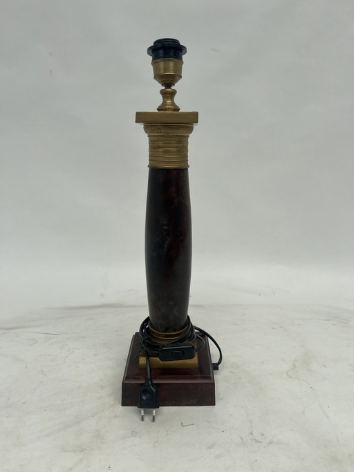 Vintage Napoleonic Column Table Lamp – tafellampen, Wood, Brass
