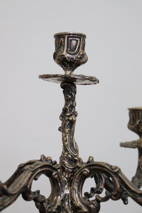 Image 1 of Kandelaber mit 5 Armen aus versilbertem Metall, ca. 1980er Jahre, 2er-Set